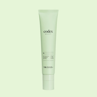 Codex Beauty Bia Skin Superfood bottle on green background