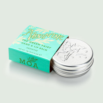 MOA The Green Fairy Hand & Lip Balm silver tin with fairy etched into the lid, tin removed from its packaging